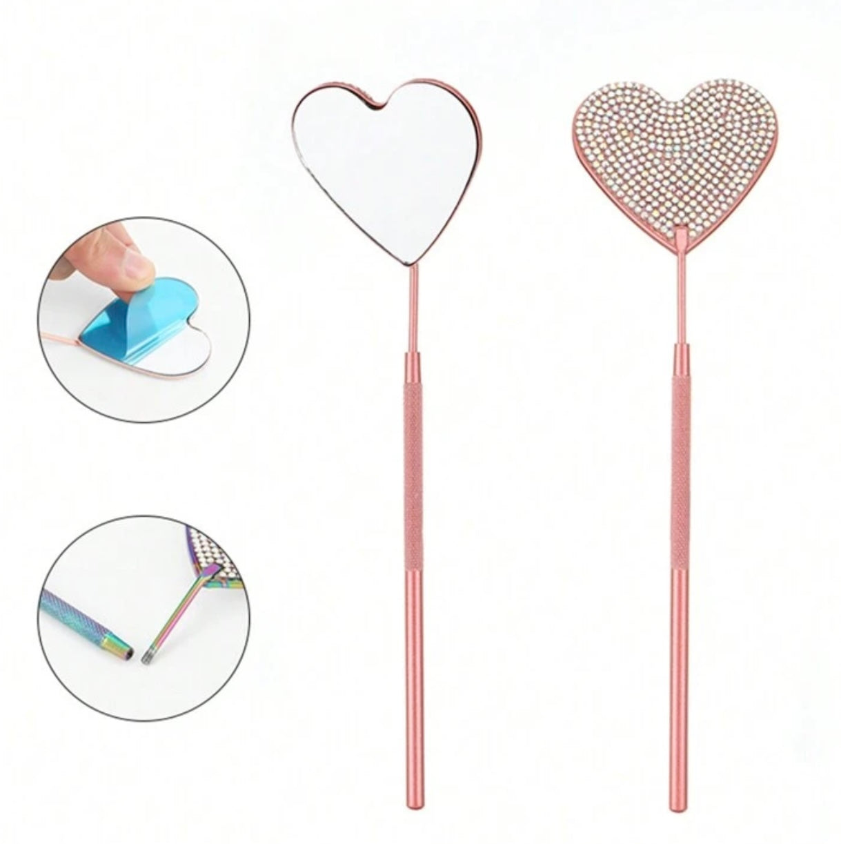 Stainless Steel Heart Shaped Rhinestone-inlaid Mirror