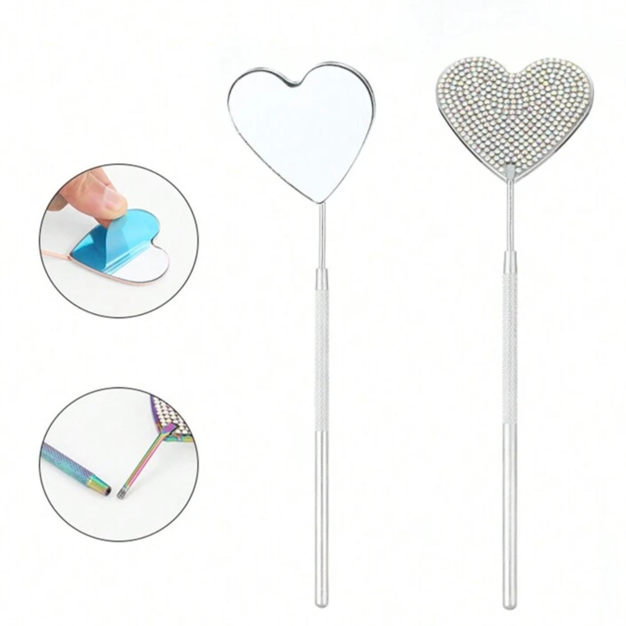 Stainless Steel Heart Shaped Rhinestone-inlaid Mirror