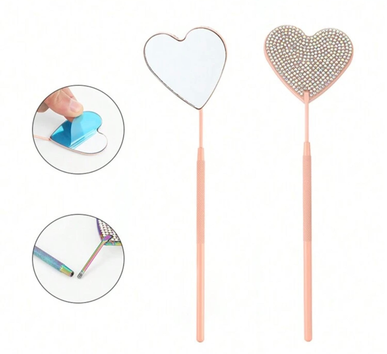 Stainless Steel Heart Shaped Rhinestone-inlaid Mirror