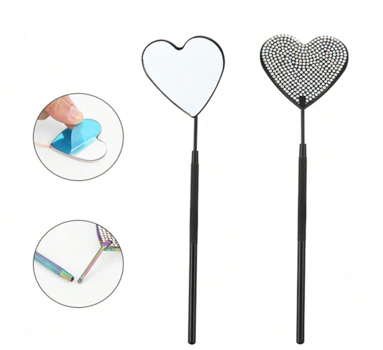 Stainless Steel Heart Shaped Rhinestone-inlaid Mirror